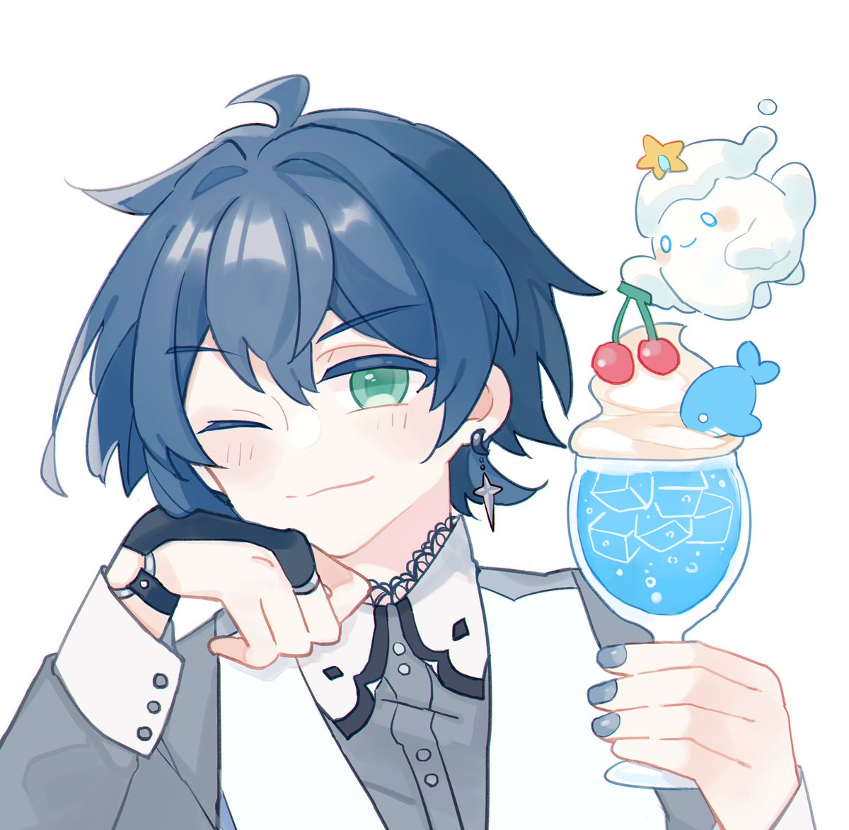 來一杯藍色特調！🌊🍒 #鯨點藝術