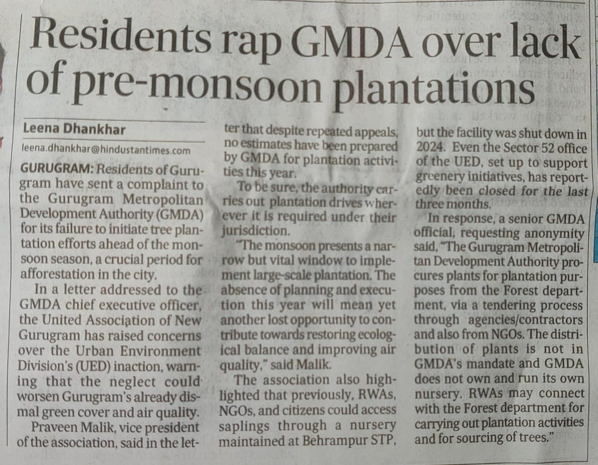We have paid a huge amount of EDC/IDC &amp; the Air Quality of Gurugram is worst throughout the year but still <a href="/OfficialGMDA/">GMDA</a> has NO plans or prepared any estimate for 2025-26 for plantation  or to develop #green_belts /#urban_forest,(especially during this monsoon season) this lack