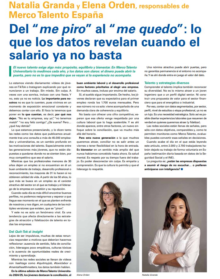Merco (@mercoranking) on Twitter photo 💬 Del "me piro" al "me quedo": lo que los datos revelan cuando el salario ya no basta.
👉Interesantísimo artículo sobre las necesidades laborales de los jóvenes estudiantes. Por Natalia Granda Bustamante y Elena Orden, responsables de Merco Talento. Revista <a href="/EquiposyTalento/">Equipos&Talento</a> 💬 Del "me piro" al "me quedo": lo que los datos revelan cuando el salario ya no basta.
👉Interesantísimo artículo sobre las necesidades laborales de los jóvenes estudiantes. Por Natalia Granda Bustamante y Elena Orden, responsables de Merco Talento. Revista <a href="/EquiposyTalento/">Equipos&Talento</a>