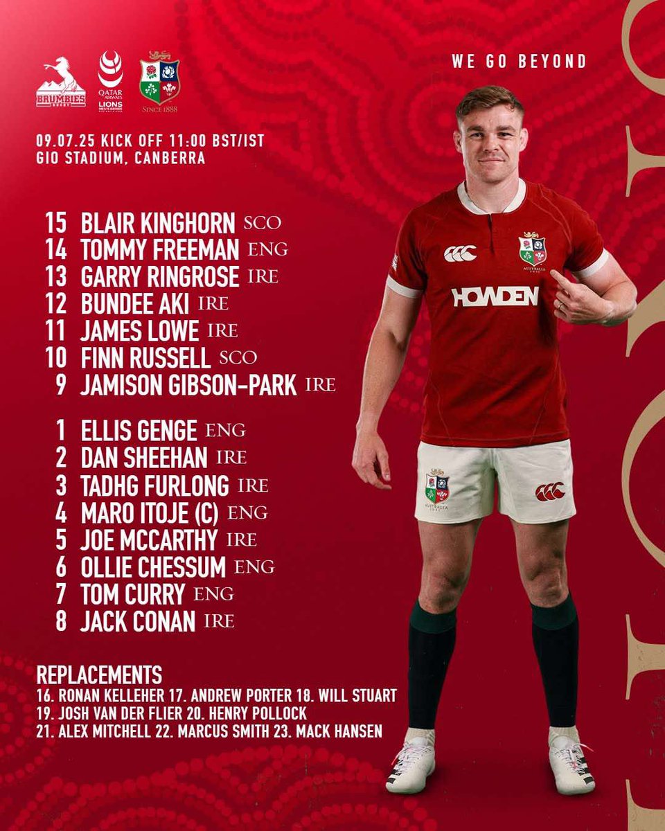 The Lions team to face the Brumbies on Wednesday! 🦁🦁#britishandirishlions #brumbies