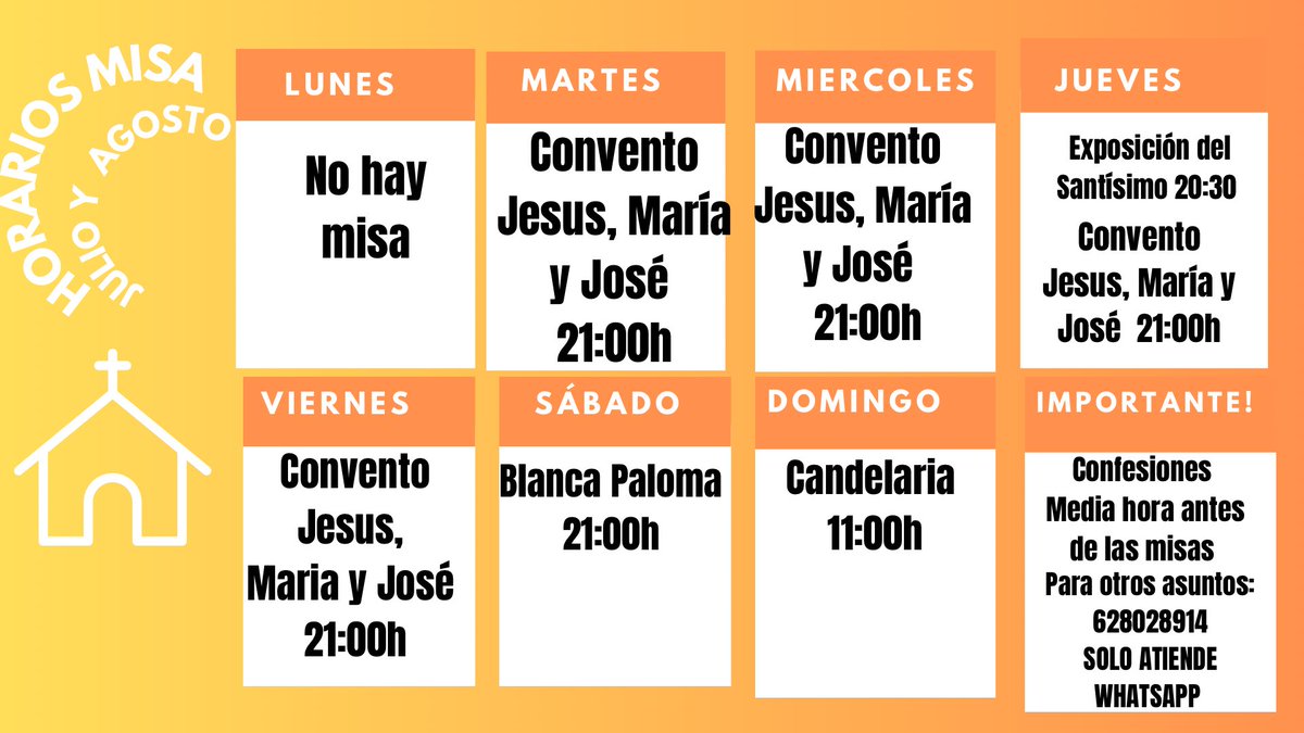 ‼️ MUY IMPORTANTE ‼️ A PARTIR DE ESTA SEMANA TRASLADAMOS LAS MISAS AL CONVENTO. 
Compartir para que todo el mundo se entere, a continuación, adjuntaremos más información ✨