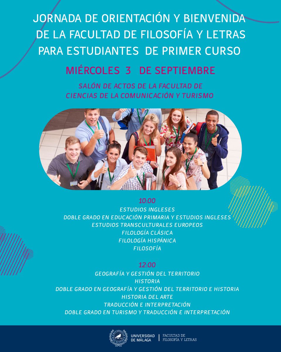 LLega nuestra Jornada de Bienvenida, debéis asistir en el horario correspondiente a vuestra titulación. No es necesario inscribirse.
¡Os esperamos!