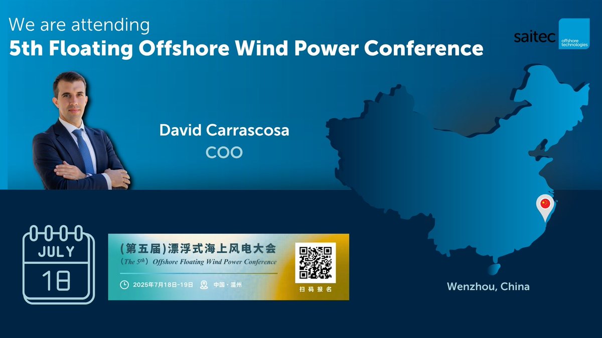 🇨🇳 Heading to China! The 5th Floating Offshore Wind Power Conference will bring together experts to share their most innovative ideas. David Carrascosa, our COO, who will present SATH Technology as a key solution for the energy transition saitec-offshore.com/en/5th-floatin… #floatingwind