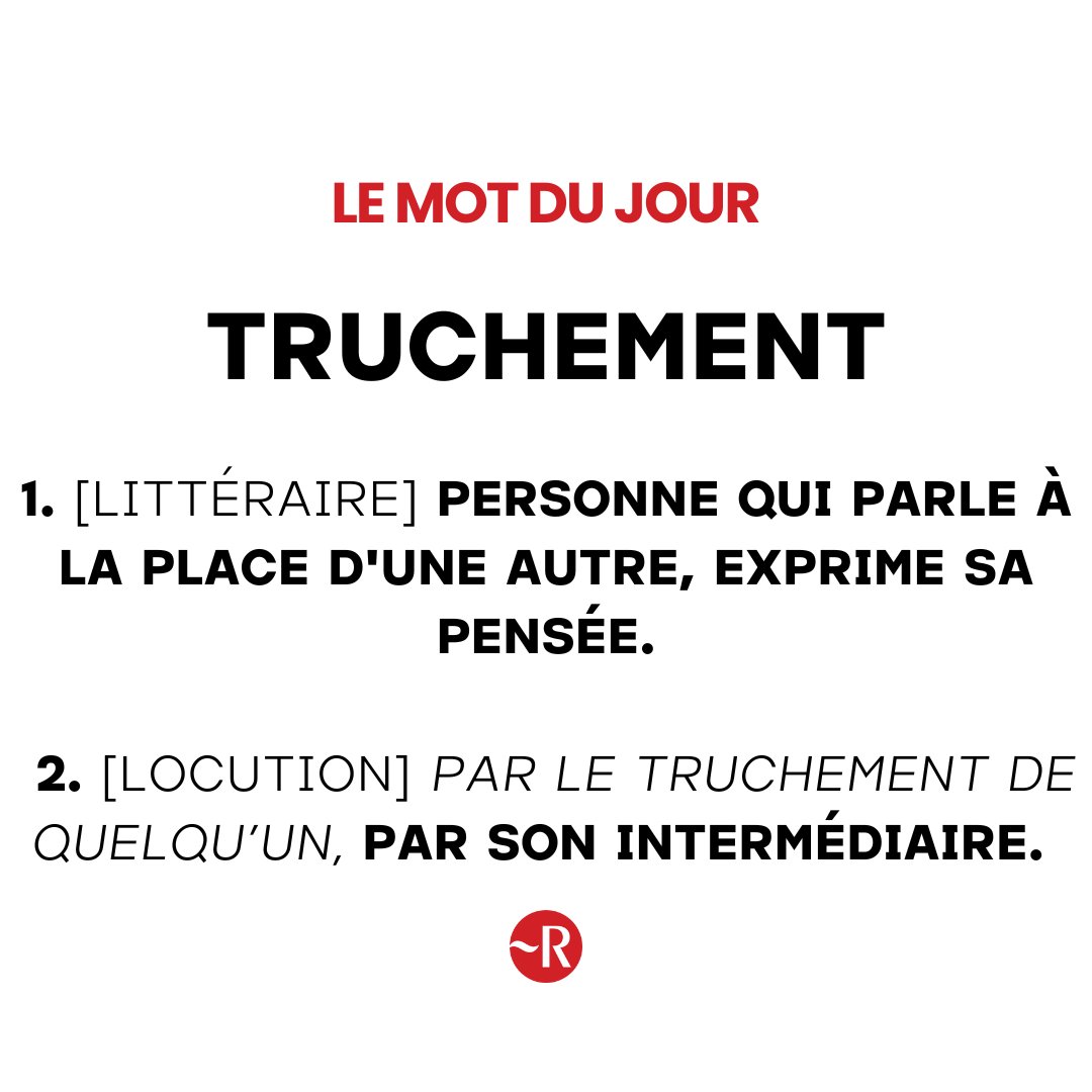 LeRobert_com's tweet image. Chaque semaine, nous vous dévoilons un mot à (re)découvrir ! Aujourd’hui : TRUCHEMENT 🧐
Retrouvez-le sur le site de notre dictionnaire gratuit Dico en ligne Le Robert.
dictionnaire.lerobert.com/definition/tru…