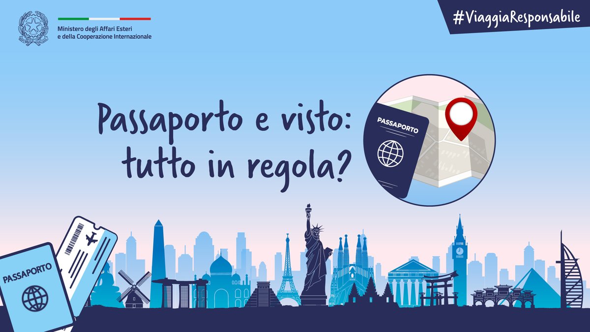 🧳#ViaggiaResponsabile e informati in anticipo sui requisiti specifici di validità del tuo passaporto e del visto d’ingresso per accedere al Paese in cui vuoi andare in vacanza. 

Consulta il sito #ViaggiareSicuri della #Farnesina 👇🏻
viaggiaresicuri.it/home