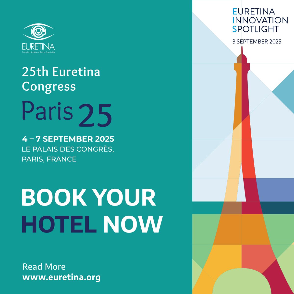 🏨 Heading to #EURETINA25 in Paris?

Secure your stay with exclusive hotel rates just steps from the congress venue. Book early for the best options!

Hotel Bookings: ow.ly/BCSl50VscNK
Early Bird Registration: ow.ly/gbTo50VscNL

#EURETINA25