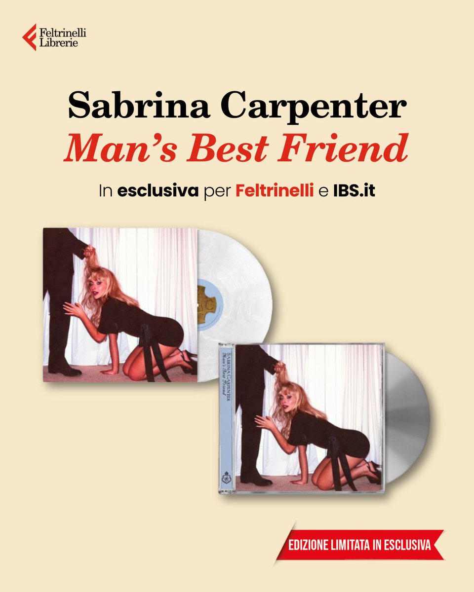 Feltrinelli Librerie (@feltrinelli_) on Twitter photo La popstar del momento sta per tornare ❤️🔥
Dal 29/08 "Man's Best Friend" (<a href="/UMusicItalia/">Universal Music Italia</a>), il nuovo album di <a href="/SabrinaAnnLynn/">Sabrina Carpenter</a>!
Pre-ordinate il CD e il vinile bianco incandescente con poster in esclusiva per Feltrinelli e Ibs.it 👉 bit.ly/Feltrinelli_Ma… La popstar del momento sta per tornare ❤️🔥
Dal 29/08 "Man's Best Friend" (<a href="/UMusicItalia/">Universal Music Italia</a>), il nuovo album di <a href="/SabrinaAnnLynn/">Sabrina Carpenter</a>!
Pre-ordinate il CD e il vinile bianco incandescente con poster in esclusiva per Feltrinelli e Ibs.it 👉 bit.ly/Feltrinelli_Ma…