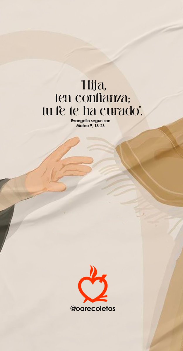 📖#EvangeliodelDia según san Mateo 

Se le acercó por detrás y le tocó la orilla del manto, pues pensaba: “Con sólo tocar su manto, me curaré”. Jesús, volviéndose, la miró y le dijo: “Hija, ten confianza; tu fe te ha curado”. Y en aquel mismo instante quedó curada la mujer.