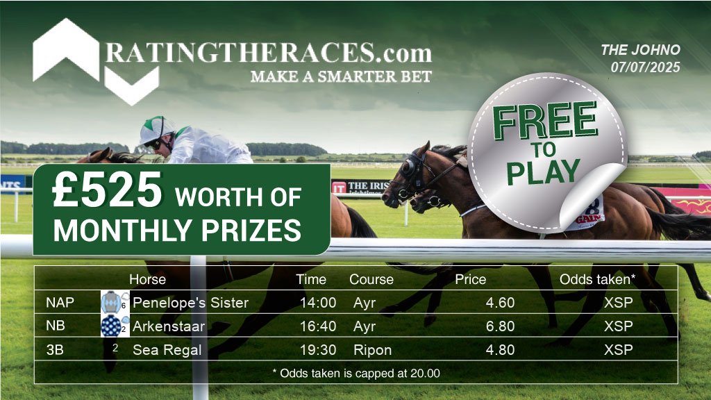 The Johno (@glen2302) on Twitter photo My #RTRNaps are:
Penelope's Sister @ 14:00
Arkenstaar @ 16:40
Sea Regal @ 19:30
Sponsored by <a href="/RatingTheRaces/">RatingTheRaces</a> - Enter for FREE here: bit.ly/NapCompFreeEnt… My #RTRNaps are:
Penelope's Sister @ 14:00
Arkenstaar @ 16:40
Sea Regal @ 19:30
Sponsored by <a href="/RatingTheRaces/">RatingTheRaces</a> - Enter for FREE here: bit.ly/NapCompFreeEnt…