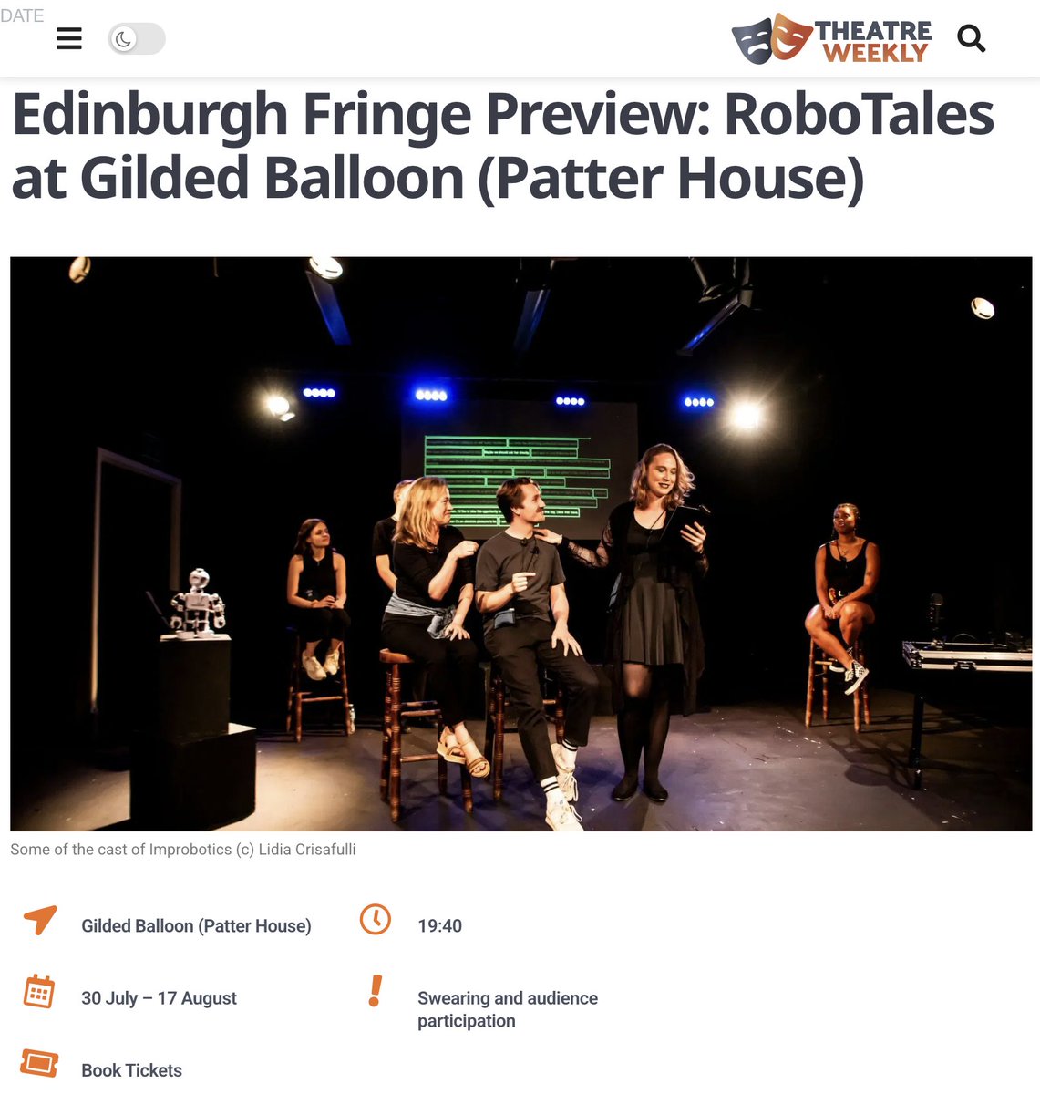Improbotics (@improbotics) on Twitter photo Our #edfringe shows covered by <a href="/theatre_weekly/">Theatre Weekly</a>!
@Improbotics Presents: #RoboTales, an improvised choose-your-own adventure.
30 July - 17 August 19:40 at <a href="/Gildedballoon/">Gilded Balloon</a>
tickets.gildedballoon.co.uk/event/14:5605/ Our #edfringe shows covered by <a href="/theatre_weekly/">Theatre Weekly</a>!
@Improbotics Presents: #RoboTales, an improvised choose-your-own adventure.
30 July - 17 August 19:40 at <a href="/Gildedballoon/">Gilded Balloon</a>
tickets.gildedballoon.co.uk/event/14:5605/