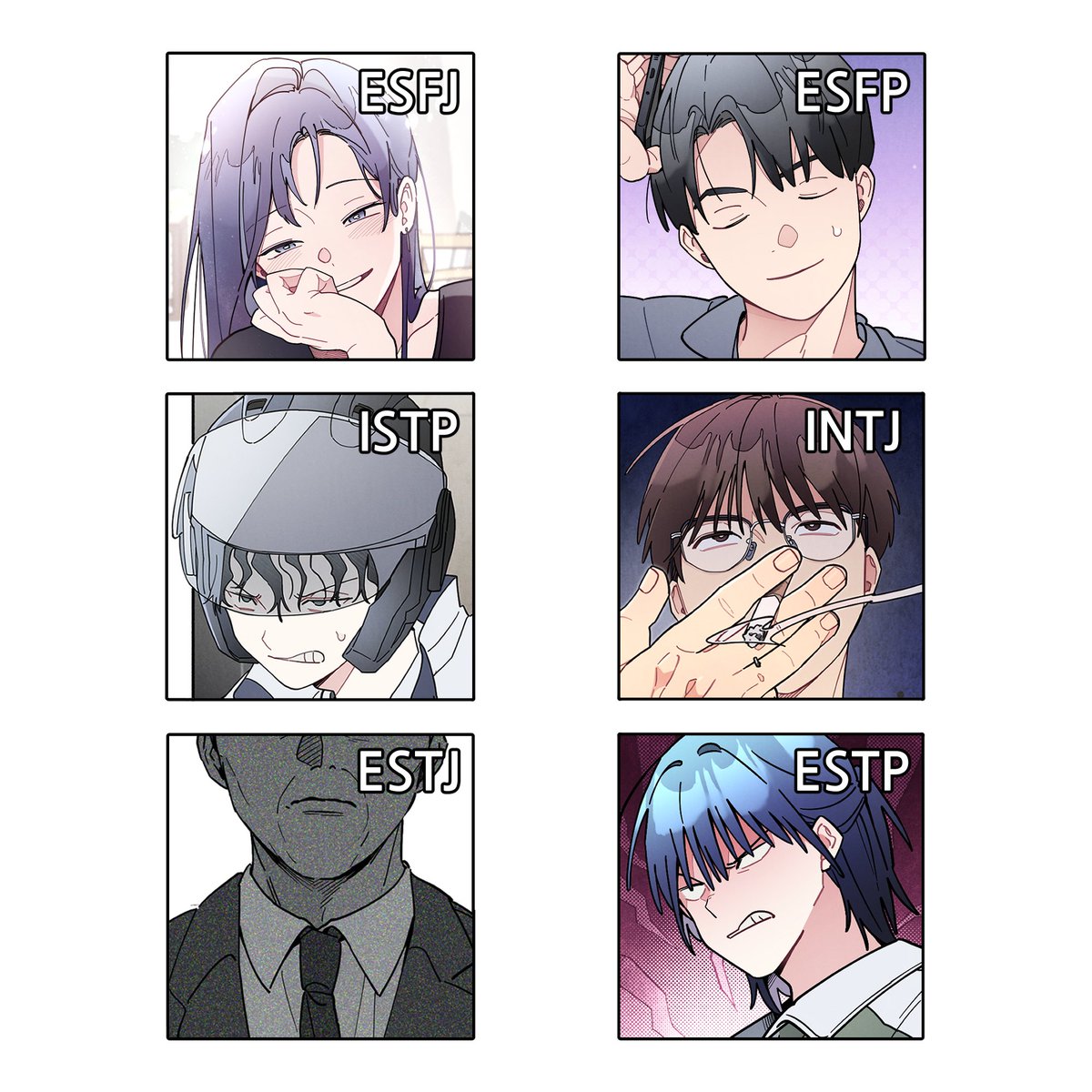 본인 MBTI가
캐릭터 소개로 안 나왔거나(2명)
안 찾아봤거나(3명)
까먹은(1명) 캐릭터들