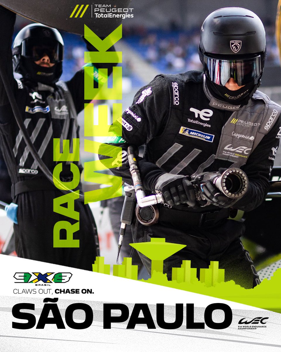 🇧🇷 Heading to São Paulo, race week is ON as we’re hitting the halfway point in the season: let’s get some big points!

#PEUGEOT9X8 #WEC #6hSaoPaulo