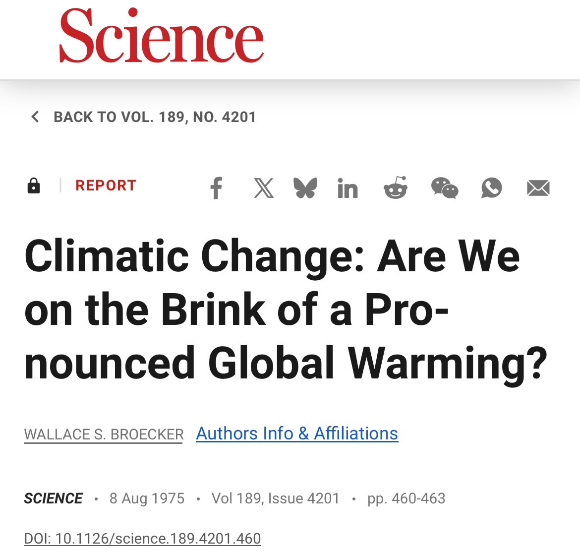 Neuropa_'s tweet image. ~50 lat temu 1975 w Science opublikowano artykuł W. Broeckera „Zmiany klimatu, czy jesteśmy na skraju globalnego ocieplenia”
Jeżeli ktokolwiek wam napisze, że ostatnio zmieniono narrację z globalnego ocieplenia na zmiany klimatu - podeślijcie im ten tweet.