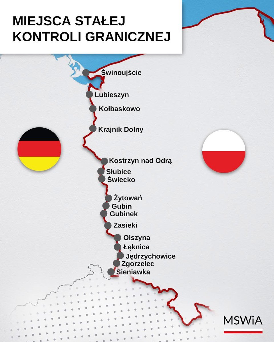 Botschaft Polen DE (@plindeutschland) on Twitter photo ❗Tymczasowe kontrole na granicy polsko-niemieckiej w 52 przejściach granicznych:
➡️ 41 drogowych l, w tym pieszo-rowerowych,
➡️ 8 kolejowych,
➡️ 3 rzecznych.
🛂 Odprawa graniczna odbywa się w 16 punktach, gdzie na stałe obecna jest <a href="/Straz_Graniczna/">Straż Graniczna</a>.
🛡️ Tymczasowa kontrola ❗Tymczasowe kontrole na granicy polsko-niemieckiej w 52 przejściach granicznych:
➡️ 41 drogowych l, w tym pieszo-rowerowych,
➡️ 8 kolejowych,
➡️ 3 rzecznych.
🛂 Odprawa graniczna odbywa się w 16 punktach, gdzie na stałe obecna jest <a href="/Straz_Graniczna/">Straż Graniczna</a>.
🛡️ Tymczasowa kontrola