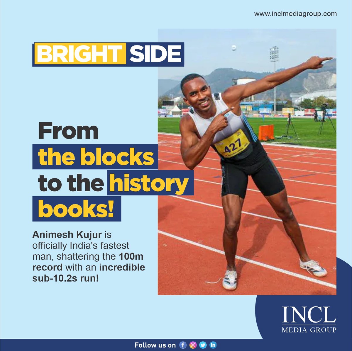 INCLGROUP's tweet image. India just got faster! 

Animesh Kujur blazes into the record books, becoming the first Indian to break the 10.2s barrier in 100m.

 Witnessing greatness! 🚀