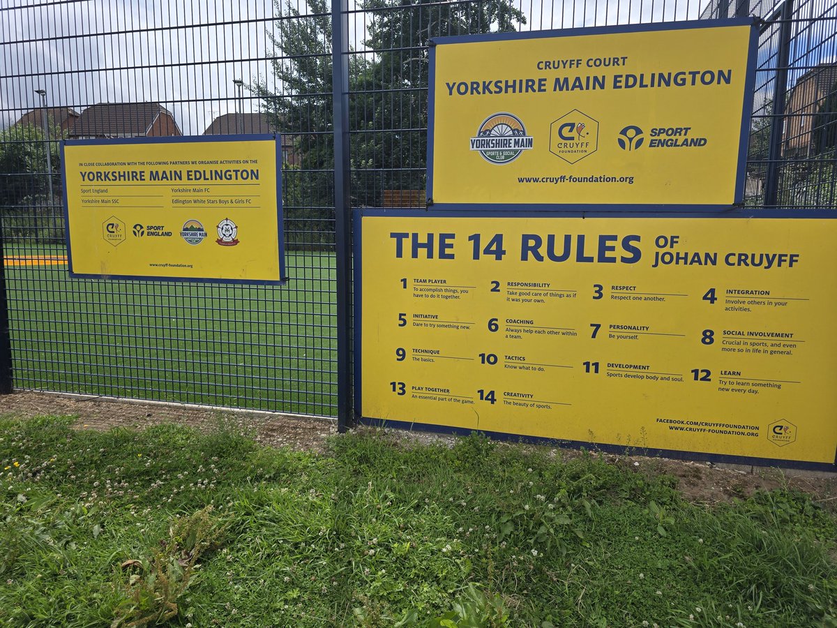 MUFC Supporters FC (@musfc) on Twitter photo Great to see one of the <a href="/JCFoundation/">Johan Cruyff Foundation</a> pitches at <a href="/Yorkshiremainfc/">Yorkshire Main Football Club</a> over the weekend. 14 rules that all players can adapt and learn.
More pitches like these are needed in the community. <a href="/savegrassroots/">SaveGrassRootsFooty</a> <a href="/JohanCruyff/">Johan Cruyff</a> <a href="/FundacionCruyff/">Johan Cruyff Foundation</a> Great to see one of the <a href="/JCFoundation/">Johan Cruyff Foundation</a> pitches at <a href="/Yorkshiremainfc/">Yorkshire Main Football Club</a> over the weekend. 14 rules that all players can adapt and learn.
More pitches like these are needed in the community. <a href="/savegrassroots/">SaveGrassRootsFooty</a> <a href="/JohanCruyff/">Johan Cruyff</a> <a href="/FundacionCruyff/">Johan Cruyff Foundation</a>