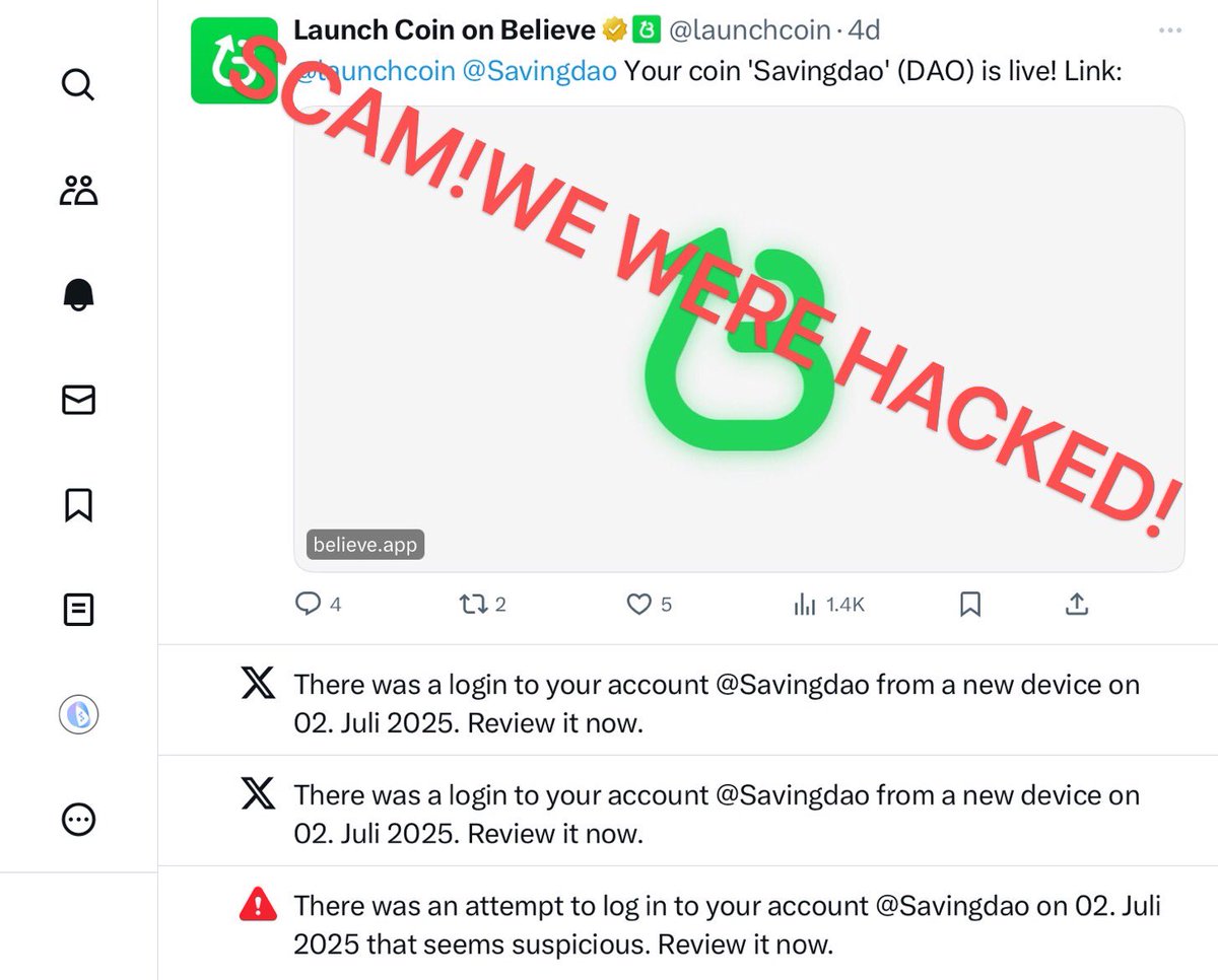 Savingdao's tweet image. 📢 Official Statement

Our account was the target of a sustained malicious attack.

On July 2, a coordinated scam group gained unauthorized access to this account, altered all key information, and posted phishing content to deceive our community and defraud users.

This was not…