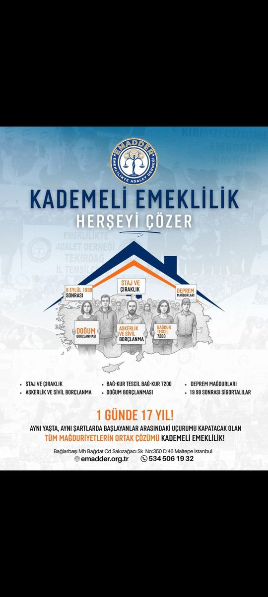 Kaya (@kaya8085) on Twitter photo <a href="/RUZ1980/">Rüzgar⚖</a> <a href="/Sessizlik3509/">Serpil Aydın.</a> <a href="/Hacerkf/">Hacer⚖️🌸</a> <a href="/birol1000453/">💙Birol EMAD♥️Kuzeyin oğlu forza.28.61.</a> <a href="/baki1alagoz/">M. BAKİ ALAGÖZ</a> <a href="/2000Magdur54600/">2000 SONRASI MAĞDUR SEDAT KURT</a> <a href="/ademerkus43/">Adem Erkuş</a> <a href="/Peshesabi647080/">Fahrettin</a> <a href="/Akyazero/">cahit aykaç emad ⚖️</a> <a href="/basri_akgu52088/">Basri Akgül EMADDER ⚖️</a> <a href="/ferdi23_12/">Ferdi(Binkentli)⚖️</a> <a href="/mehmetk190311/">Mehmet Kurtuluş</a> <a href="/OmerOzcelebi01/">⚖️Ömer01🇹🇷</a> <a href="/sinan_ferik/">Sinan Ferik</a> Yaş Şartsız çıkarılan Eyt yasası sonrası akranlar arası Emeklilikte KADEMELİ geçiş hakkı Yok Sayılıp
Araya 17 20 yıl fark
Asla Kabul Edilemez.
DEVLETE ADALET yakışır ‼️
#MeclisKademeyeBorçlu
<a href="/EmadDernegi/">EMEKLİLİKTE ADALET DERNEĞİ ⚖️</a> <a href="/RUZ1980/">Rüzgar⚖</a> <a href="/Sessizlik3509/">Serpil Aydın.</a> <a href="/Hacerkf/">Hacer⚖️🌸</a> <a href="/birol1000453/">💙Birol EMAD♥️Kuzeyin oğlu forza.28.61.</a> <a href="/baki1alagoz/">M. BAKİ ALAGÖZ</a> <a href="/2000Magdur54600/">2000 SONRASI MAĞDUR SEDAT KURT</a> <a href="/ademerkus43/">Adem Erkuş</a> <a href="/Peshesabi647080/">Fahrettin</a> <a href="/Akyazero/">cahit aykaç emad ⚖️</a> <a href="/basri_akgu52088/">Basri Akgül EMADDER ⚖️</a> <a href="/ferdi23_12/">Ferdi(Binkentli)⚖️</a> <a href="/mehmetk190311/">Mehmet Kurtuluş</a> <a href="/OmerOzcelebi01/">⚖️Ömer01🇹🇷</a> <a href="/sinan_ferik/">Sinan Ferik</a> Yaş Şartsız çıkarılan Eyt yasası sonrası akranlar arası Emeklilikte KADEMELİ geçiş hakkı Yok Sayılıp
Araya 17 20 yıl fark
Asla Kabul Edilemez.
DEVLETE ADALET yakışır ‼️
#MeclisKademeyeBorçlu
<a href="/EmadDernegi/">EMEKLİLİKTE ADALET DERNEĞİ ⚖️</a>