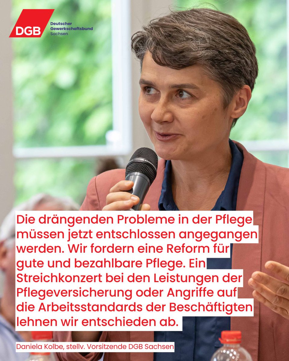 Wir brauchen eine mutige #Pflegepolitik, die den Pflegebedürftigen und ihren Angehörigen Sicherheit gibt. Wer jahrelang in die #Pflegeversicherung eingezahlt hat, muss darauf vertrauen können, im Pflegefall abgesichert zu sein. Mehr dazu: sachsen.dgb.de/presse/++co++d…