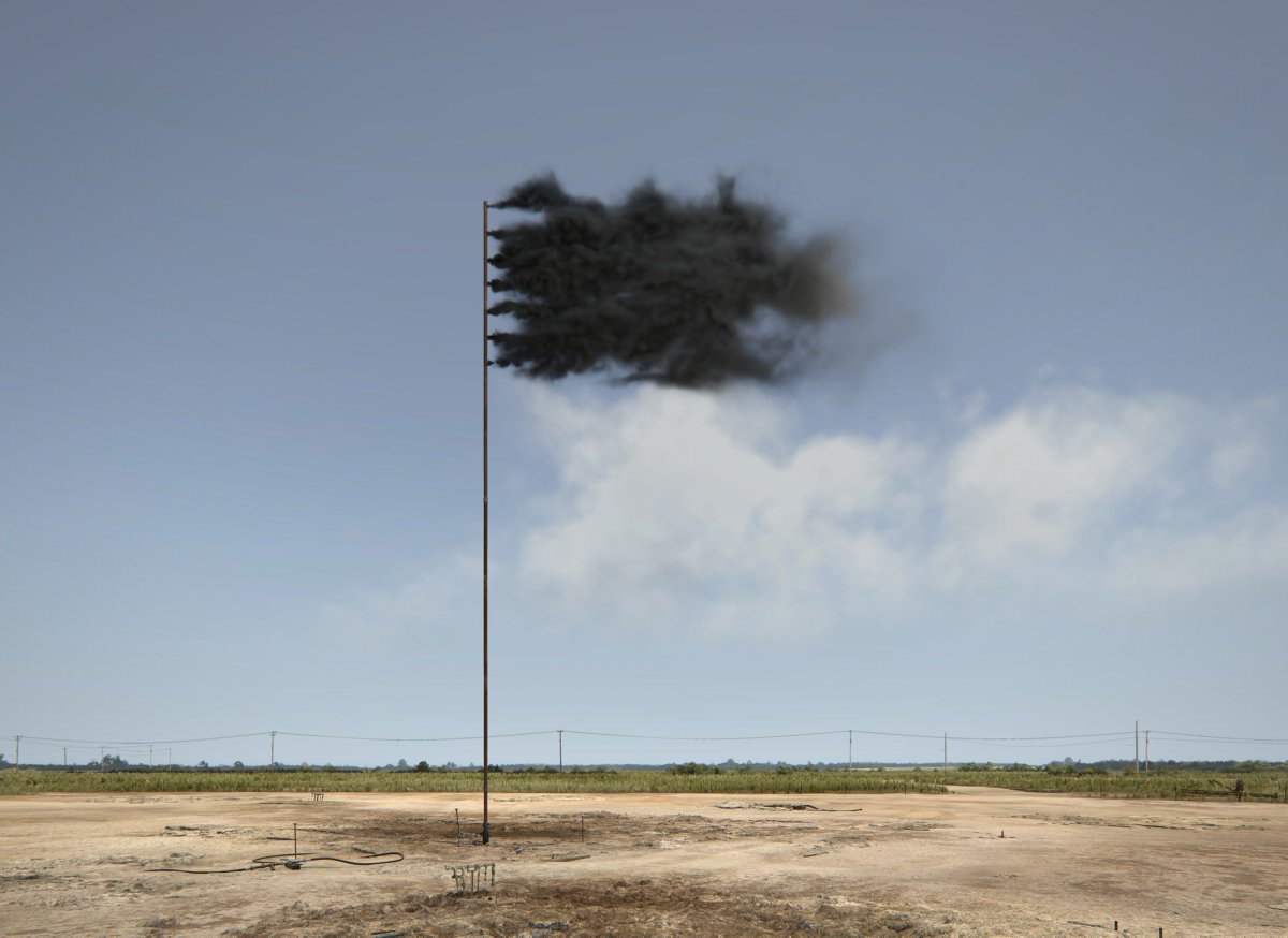 simonjcoates's tweet image. John Gerrard's 'Western Flag' artwork depicts the site of the Lucas Gusher - the world's first major oil find - in Spindletop, Texas in 1901. It's from 2017 but has taken on all manner of other meanings since...