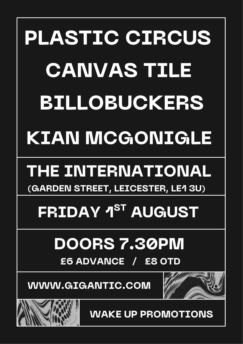 wakeuppromotions (@wakeuppromotion) on Twitter photo Plastic Circus / Canvas Tile / <a href="/BILLOBUCKERS/">BilloBuckers</a> & Kian McGonigle play The International Friday 1st August.
Doors 7,30pm , £6 advance / £8 OTD -
gigantic.com/plastic-circus… Plastic Circus / Canvas Tile / <a href="/BILLOBUCKERS/">BilloBuckers</a> & Kian McGonigle play The International Friday 1st August.
Doors 7,30pm , £6 advance / £8 OTD -
gigantic.com/plastic-circus…