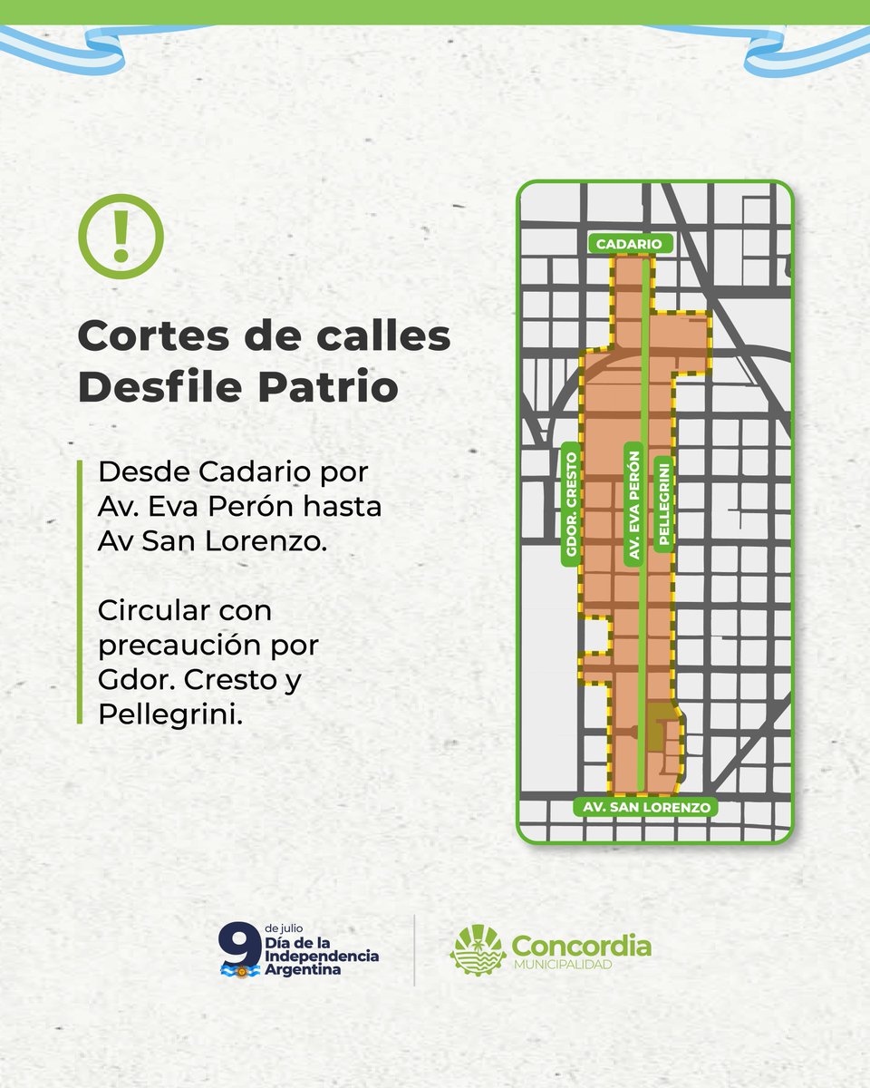 9 DE JULIO EN CONCORDIA | ACTO CENTRAL Y DESFILE CÍVICO-MILITAR

En el marco del 209° aniversario de la Declaración de la Independencia, la Municipalidad de Concordia invita a la comunidad a participar de las actividades oficiales que se realizarán el 8 y 9 de julio.