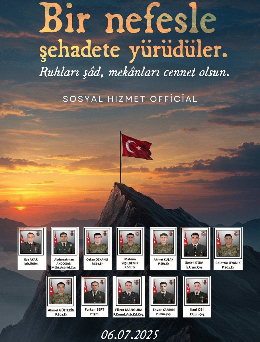 🇹🇷 Milletimizin Başı Sağ Olsun 🇹🇷 

#Pencekilitharekat bölgesinde devam eden mağara arama-temizleme faaliyetleri sırasında metan gazına maruz kalarak şehit olan kahraman askerlerimize Allah’tan rahmet; ailelerine, yakınlarına ve milletimize başsağlığı dileriz.
