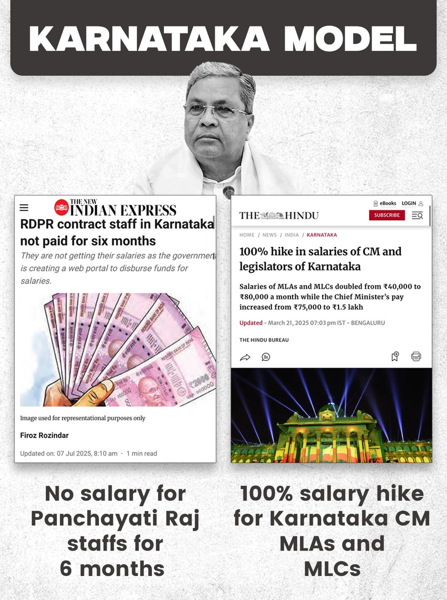 Welcome to the #KarnatakaModel — Where 'Public Service' means hiking your own salary while Panchayati Raj staff wait 6 months for theirs. 

Governance level: VIP Only!