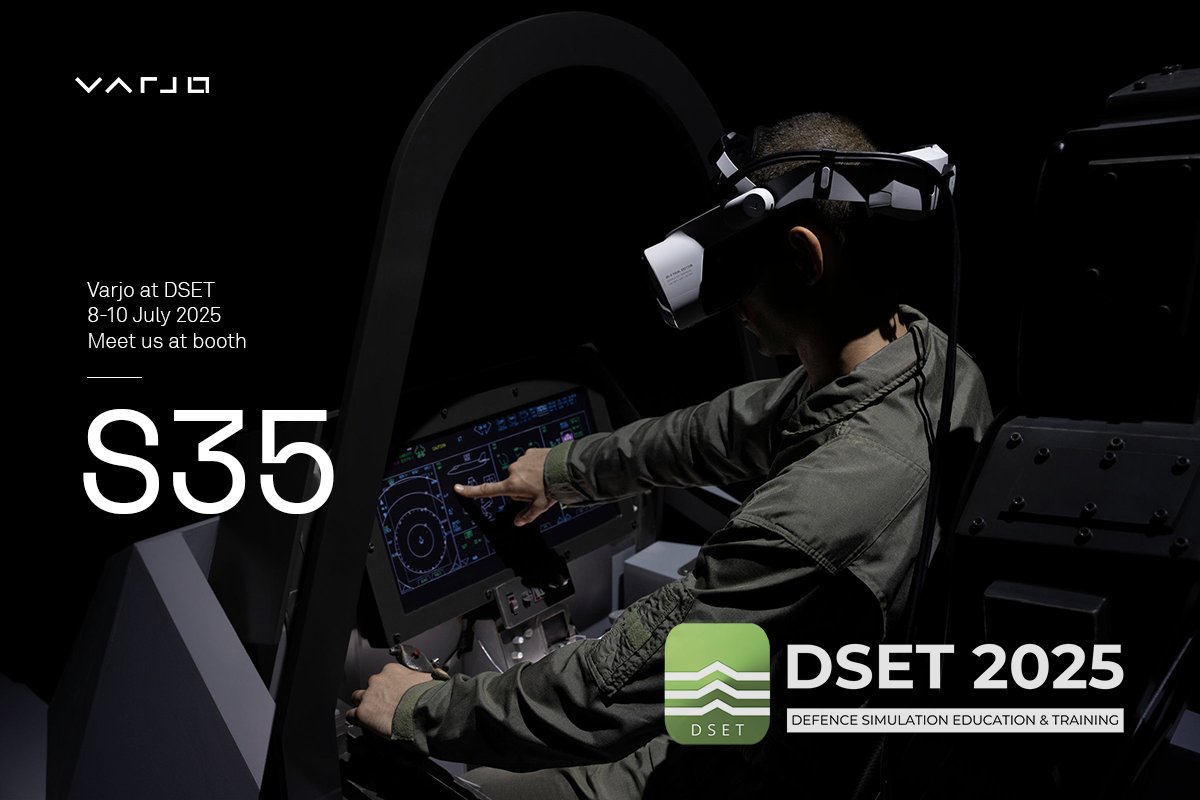 Experience Varjo at the Defence Simulation Education and Training <a href="/DSET_EVENT/">DSET</a> 2025 conference, taking place this week at Ashton Gate Stadium in Bristol, UK. 

▪️Stop by booth S35 to experience our immersive demos of the Airbus 350 Flight Deck and the F/A-18 cockpit, provided by
