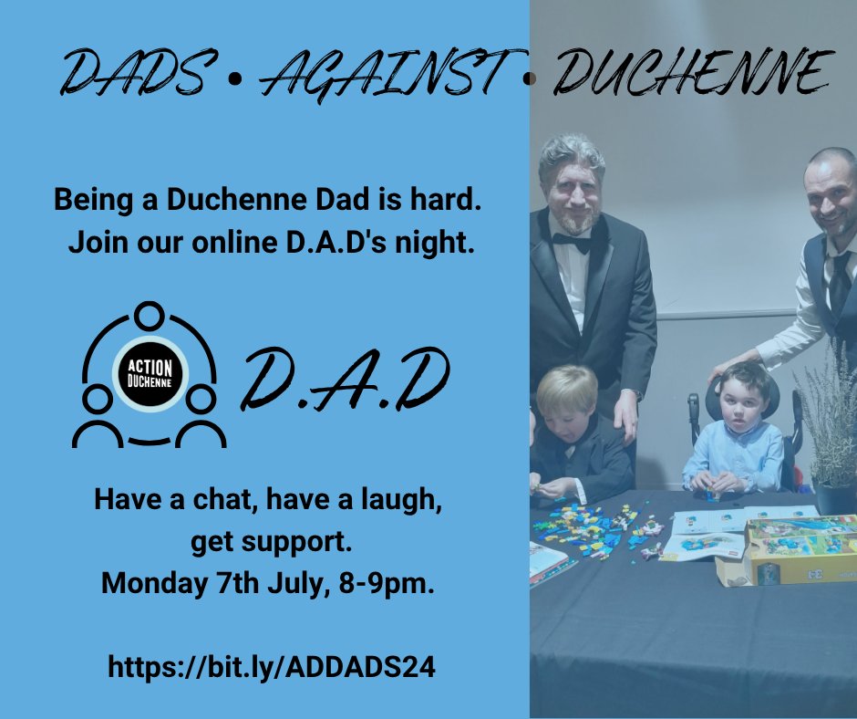 Don't forget it's Dads Against Duchenne tonight, 8pm. 
REGISTER: bit.ly/ADDADS

#duchennedads #actionduchenne