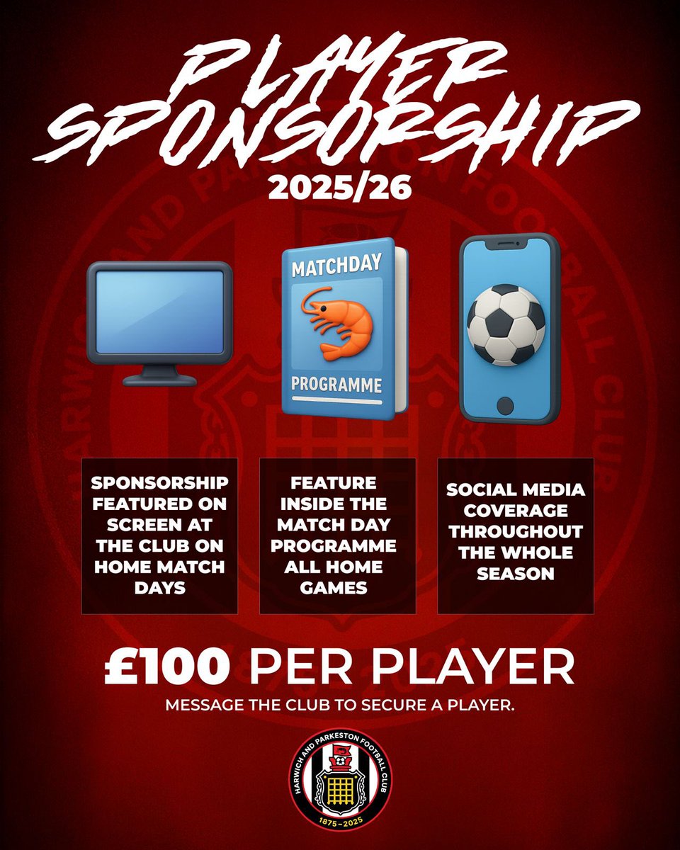 🚨 PLAYER SPONSORSHIP OPPORTUNITIES – 2025/26 SEASON! 🚨

Want to support a HPFC player and promote your business at the same time? For just £100, you can sponsor a player for the upcoming season and receive: