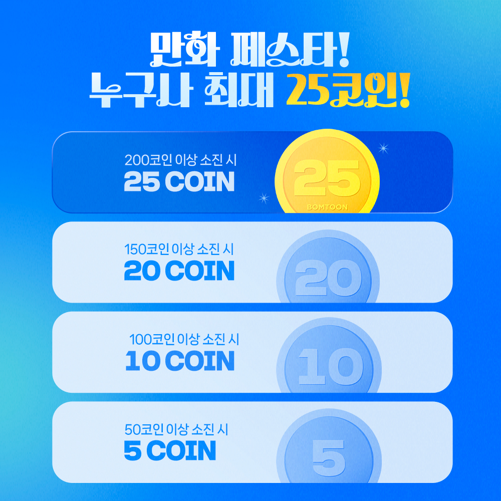 봄툰 10주년 기념💙만화 페스타
최대 275화 무료&amp;1코인 할인 중💥

라인업&amp;추가 혜택 확인하기
👉 bit.ly/45W8zoj