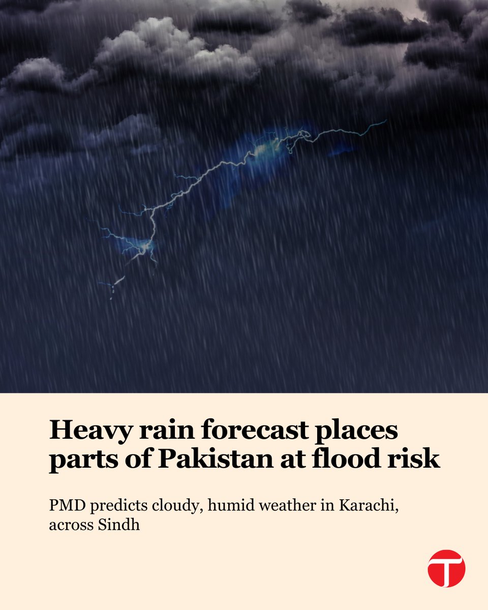 etribune's tweet photo. The Pakistan Meteorological Department (PMD) has issued a countrywide alert, warning that heavy to very heavy monsoon rains may lead to flash floods and landslides in several districts in the coming days.
For more: https://t.co/mH7uPRUA3u
#etribune #MonsoonAlert #PMDWarning #FlashFloodRisk #PakistanWeather