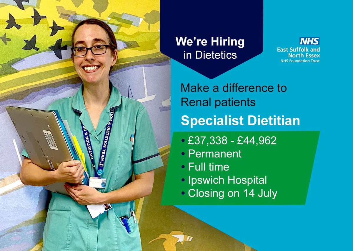 #TeamESNEFT have the perfect job for an experienced Hospital Dietitian who's an expert in Renal Dietetics!👇 

💻 Apply here: buff.ly/YxWtgYf 

#Dietetics #Dietitian #NHS #NHSJobs #RenalDietetics #JobsInDietetics <a href="/The_HCPC/">HCPC</a>