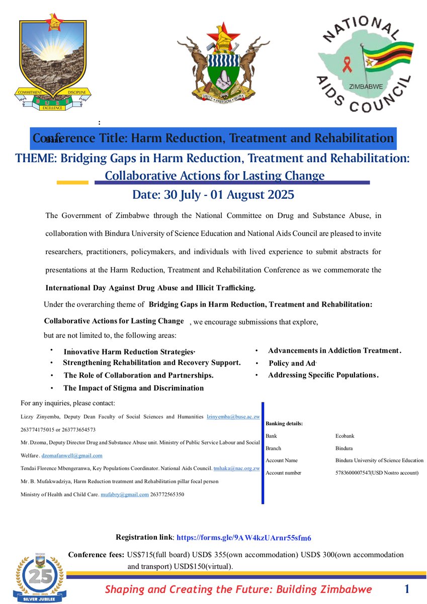 Calling on all researchers, practitioners, policymakers, and individuals with lived drug and substance abuse experience to submit abstracts for presentations at the Harm Reduction, Treatment and Rehabilitation Conference as we commemorate the
International Day Against Drug Abuse