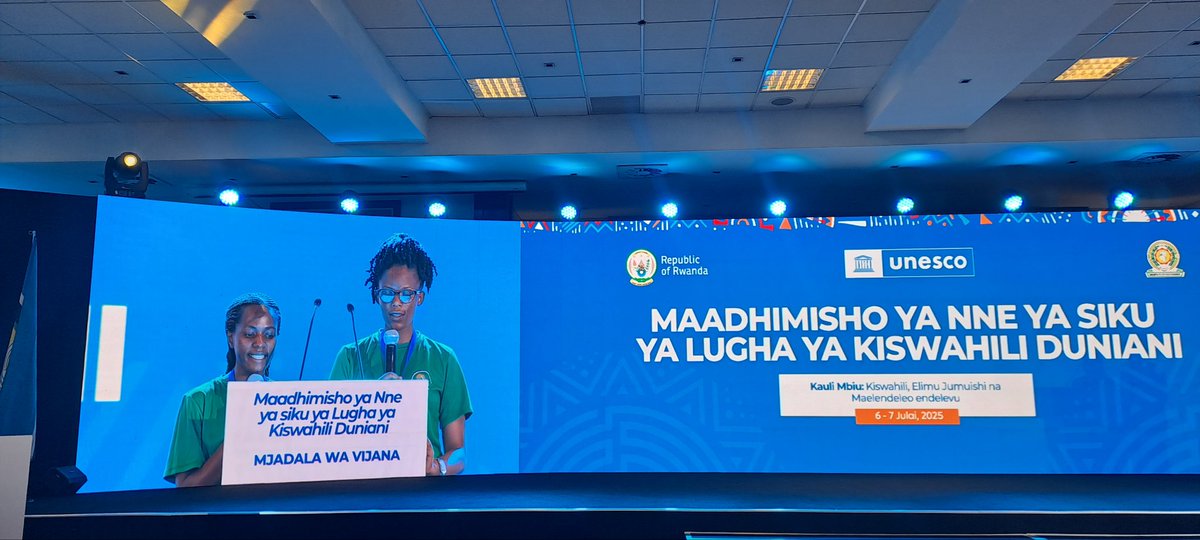 East African Community (@jumuiya) on Twitter photo 🌍Jukwaa la shamrashamra za maadhimisho ya nne ya Lugha ya Kiswahili Duniani lipo tayari
Leo 🗓️ 7th July 2025 ➡️ Kigali, Rwanda
✍️Kauli mbiu : Kiswahili, Elimu Jumuishi na Maendeleo Endelevu
➡️Endelea kutufuatilia kwa habari zaidi.
<a href="/SGNduva/">Veronica M. Nduva, CBS</a> <a href="/Eakc_kiswahili/">East African Kiswahili Commission EAKC</a> <a href="/RwandaMFA/">Ministry of Foreign Affairs & Int'l Cooperation</a> 🌍Jukwaa la shamrashamra za maadhimisho ya nne ya Lugha ya Kiswahili Duniani lipo tayari
Leo 🗓️ 7th July 2025 ➡️ Kigali, Rwanda
✍️Kauli mbiu : Kiswahili, Elimu Jumuishi na Maendeleo Endelevu
➡️Endelea kutufuatilia kwa habari zaidi.
<a href="/SGNduva/">Veronica M. Nduva, CBS</a> <a href="/Eakc_kiswahili/">East African Kiswahili Commission EAKC</a> <a href="/RwandaMFA/">Ministry of Foreign Affairs & Int'l Cooperation</a>