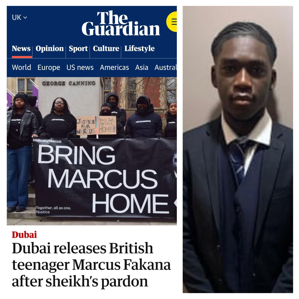 BREAKING NEWS:  Marcus Fakana, the 18 year old British tourist jailed in Dubai over a holiday romance is FREE!  He was granted a royal pardon.
Fantastic news! I hope he gets all the love and healing in the world.
As for the mother of the girl........I have no words.
