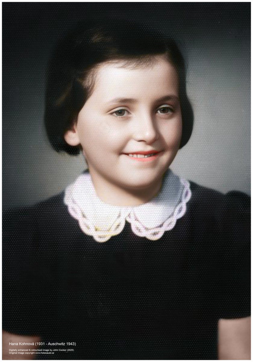 On this day in 1931, a Czech Jewish girl was born. On the 14 Dec 1941 she was deported to Theresienstadt and on the 6 Sep 1943 to Auschwitz where she perished. Her name was Hana Kohnová

Please support <a href="/AuschwitzMuseum/">Auschwitz Memorial</a>