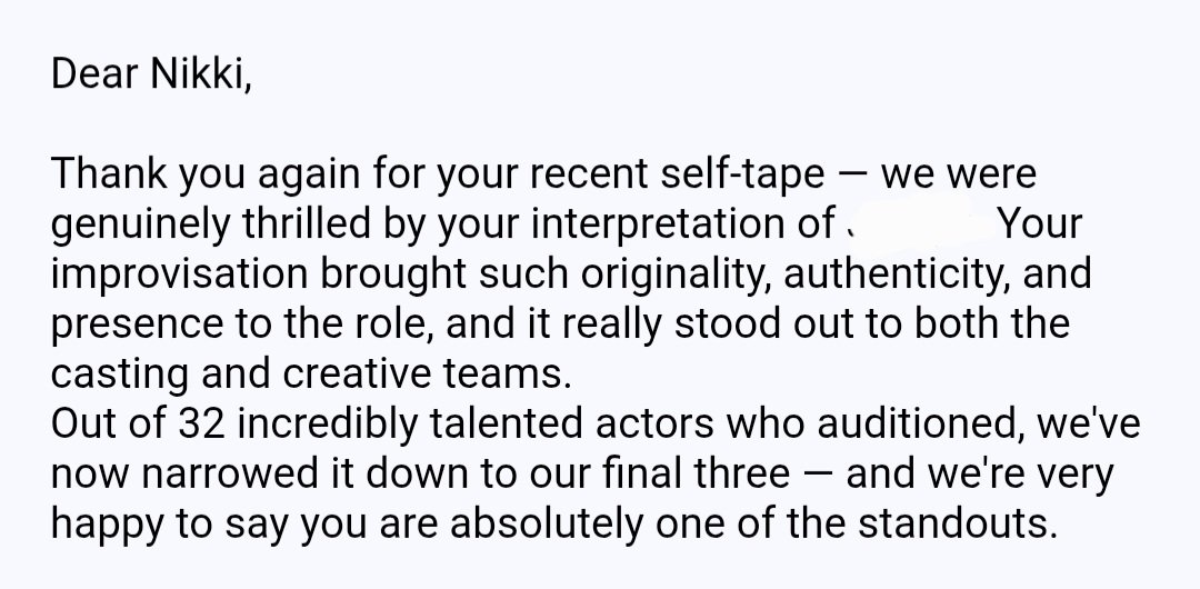 nicolaroseactor's tweet photo. So nice to recieve an email like this #actor #selftape https://t.co/8LZJw6mS7k