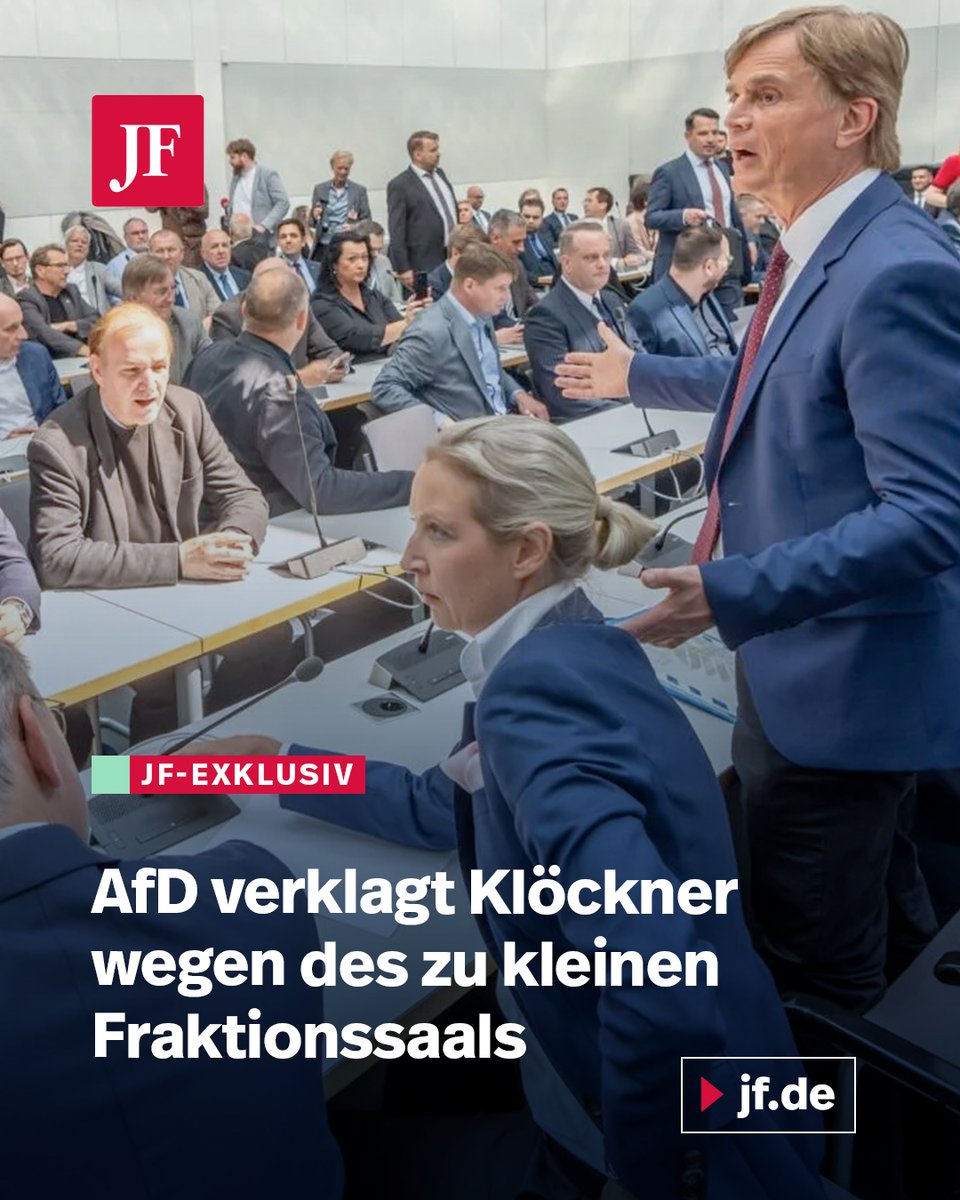 Brandgefahr, fehlende Technikanschlüsse, kein Platz für den Fraktionsgeschäftsführer:
Die AfD klagt mit 43 Seiten wegen Mängel im Sitzungssaal vor dem Bundesverfassungsgericht. Vertreten wird sie vom Staatsrechtler Ulrich Vosgerau. Exklusiv bei JF: jungefreiheit.de/politik/deutsc…