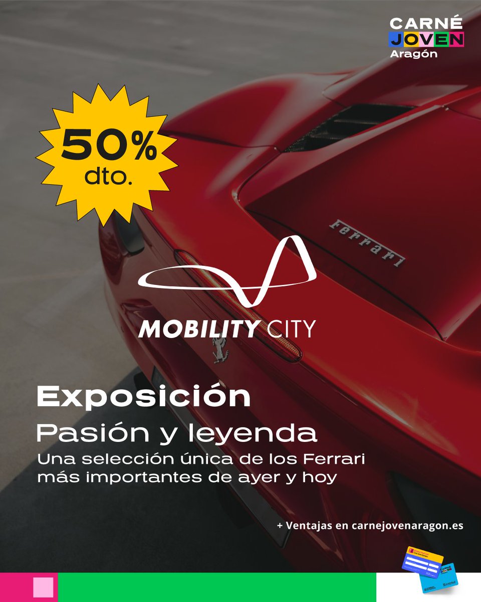 Los Ferrari más icónicos de la historia en <a href="/mobilitycity_/">Mobility City</a> al 50% de descuento con tu Carné Joven🏎️

Descubre Pasión y Leyenda en Mobility City 👉 Una selección única de los Ferrari más importantes de ayer y hoy

#CarnéJoven #PasiónYLeyenda #MobilityCity #Zaragoza <a href="/ibercaja/">Ibercaja</a>