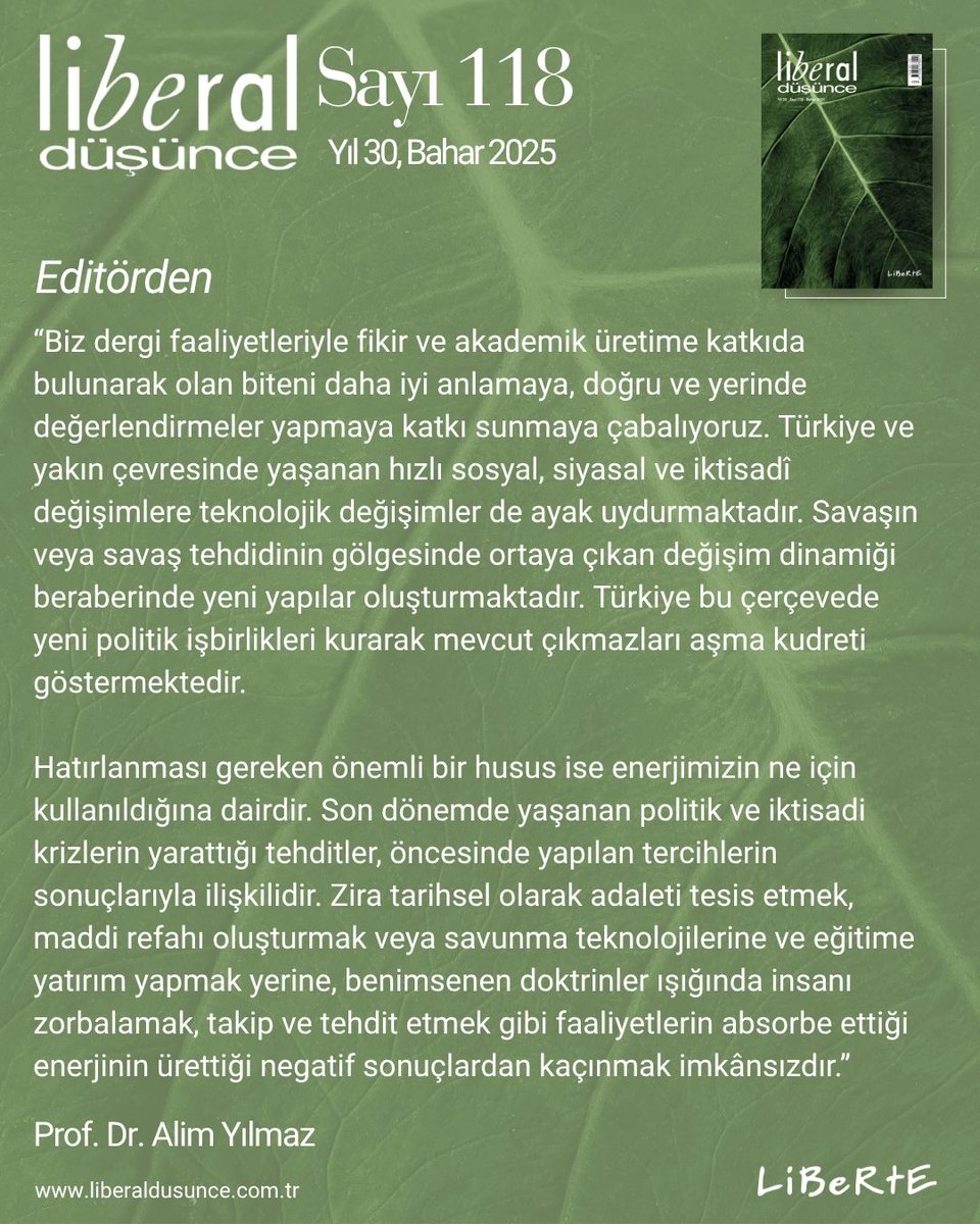 Editörden, Liberal Düşünce, Sayı 118
Prof. Dr. Alim Yılmaz
<a href="/drrnobody/">alim yılmaz</a> 
Tamamını okumak için liberaldusunce.com.tr sayfasını ziyaret edin!
✔️liberaldusunce.com.tr/liberal-dusunc…