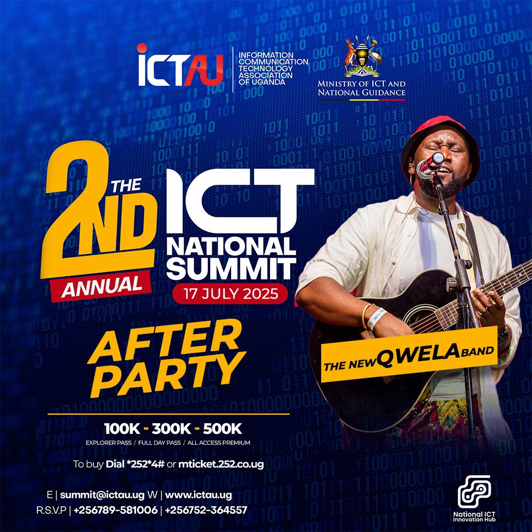 Agatha Mulin🥀🌺 ♊ (@ayebazibweagath) on Twitter photo Don’t miss the 2nd ICT National Summit happening on 17th-18th and the after party with amazing DJs hosted by <a href="/ICTAUg/">ICT Association of UG. (ICTAU)</a>
Dial *252*4# or visit mticket.252.co.ug to get tickets.
#NationalICTSummit Don’t miss the 2nd ICT National Summit happening on 17th-18th and the after party with amazing DJs hosted by <a href="/ICTAUg/">ICT Association of UG. (ICTAU)</a>
Dial *252*4# or visit mticket.252.co.ug to get tickets.
#NationalICTSummit