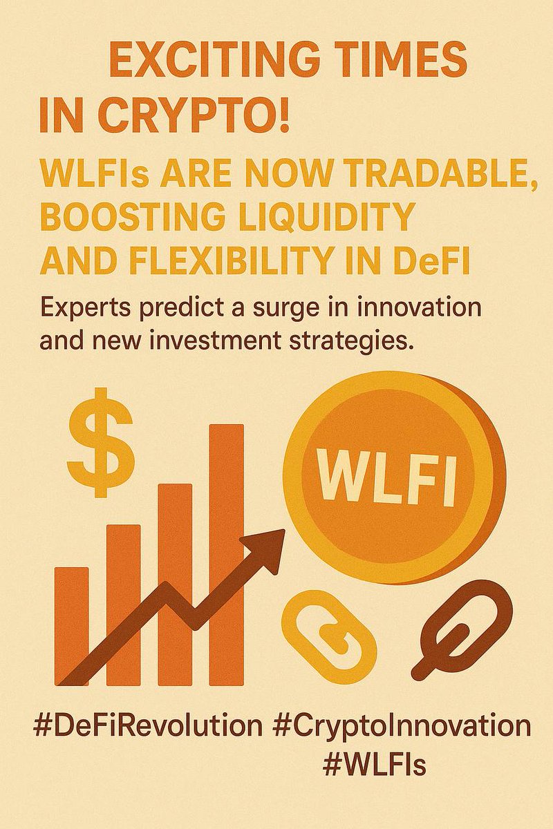 JohnnyBitc55432's tweet photo. 🚀 Exciting times in crypto! WLFIs are now tradable, boosting liquidity and flexibility in DeFi! 💸🔗 Experts predict a surge in innovation and new investment strategies. 🌟 #DeFiRevolution #CryptoInnovation #WLFIs https://t.co/ZuONWVtFJ9