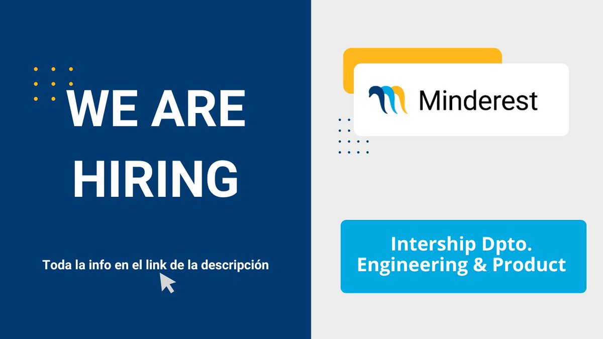 minderest's tweet image. ¡Tu futuro en Ingeniería Informática empieza en Minderest! 🚀
Buscamos 2 estudiantes talentosos (Engineering y Product) para prácticas en Murcia. Únete a una #Ecommtech líder en Europa y trabaja con millones de datos diarios y IA.
hubs.li/Q03v_pzj0