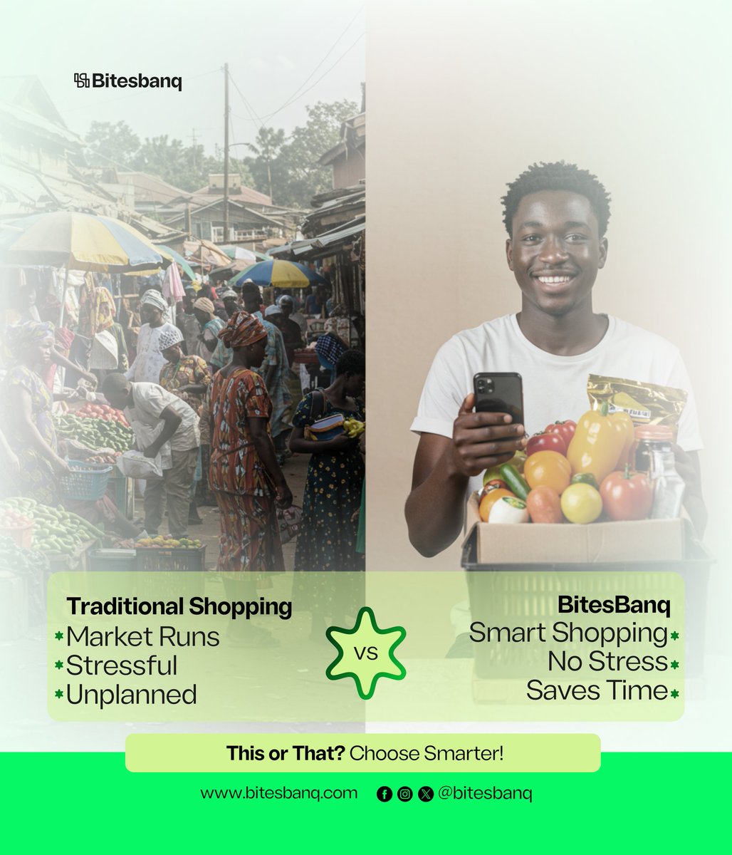 Coming Soon: A Smarter Way to Shop!
Say goodbye to market stress and hello to convenience with Bitesbanq.
Smart shopping. No stress. More time for what matters. 

#ComingSoon #Bitesbanq #SmartShopping #NoStress #SaveTime #ShopSmarter #FoodTech #NaijaGroceries