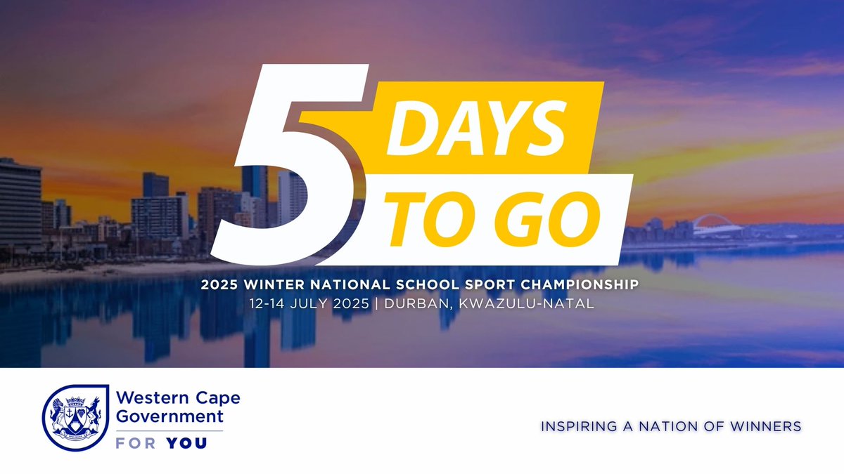 Western Cape Government Cultural Affairs & Sport (@wcgovcas) on Twitter photo โณ ๐ฑ ๐ฑ๐ฎ๐๐ ๐น๐ฒ๐ณ๐ ๐ฎ๐ป๐ฑ ๐๐ต๐ฒ ๐ฒ๐ป๐ฒ๐ฟ๐ด๐ ๐ถ๐ ๐ฏ๐๐ถ๐น๐ฑ๐ถ๐ป๐ด!
With the support of the <a href="/WCEDnews/">WCEDNews</a>, we are proud to support our provincial squad heading to Durban for the Winter National School Sport Championship!
Letโs send them off with pride! ๐ช โณ ๐ฑ ๐ฑ๐ฎ๐๐ ๐น๐ฒ๐ณ๐ ๐ฎ๐ป๐ฑ ๐๐ต๐ฒ ๐ฒ๐ป๐ฒ๐ฟ๐ด๐ ๐ถ๐ ๐ฏ๐๐ถ๐น๐ฑ๐ถ๐ป๐ด!
With the support of the <a href="/WCEDnews/">WCEDNews</a>, we are proud to support our provincial squad heading to Durban for the Winter National School Sport Championship!
Letโs send them off with pride! ๐ช