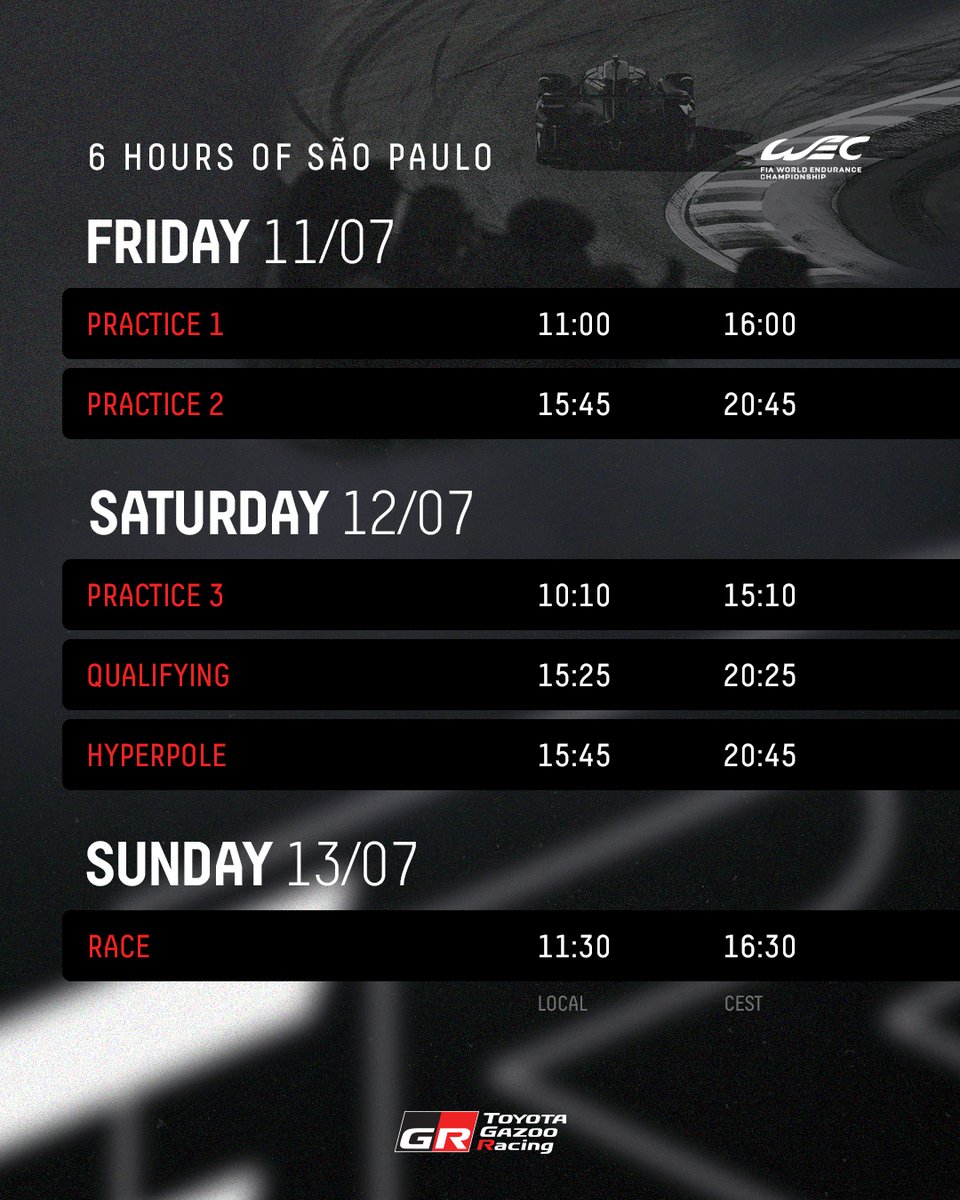 TOYOTA GAZOO Racing WEC (@tgr_wec) on Twitter photo Brazil is calling. 🇧🇷
Interlagos, we are coming for you. 🏎️
#ToyotaGAZOORacing #GR010HYBRID #WEC #6HSaoPaulo
<a href="/FIAWEC/">FIA World Endurance Championship</a> <a href="/FIAWEC_Brasil/">FIA WEC Brasil 🇧🇷</a> Brazil is calling. 🇧🇷
Interlagos, we are coming for you. 🏎️
#ToyotaGAZOORacing #GR010HYBRID #WEC #6HSaoPaulo
<a href="/FIAWEC/">FIA World Endurance Championship</a> <a href="/FIAWEC_Brasil/">FIA WEC Brasil 🇧🇷</a>