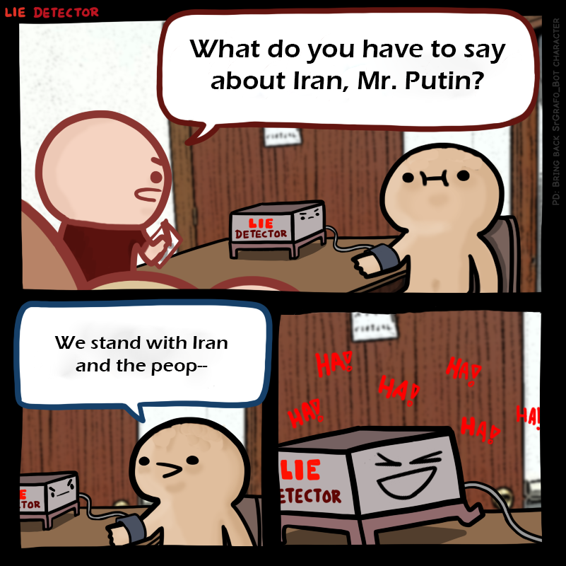Red_Alert_Info's tweet photo. If you hook up Putin to a lie detector that thing would drop the whole Russian power grid.  #Iran #Russia #Putin #Meme #NAFO #RussiaIsATerroristState https://t.co/CBSANv0Kf2