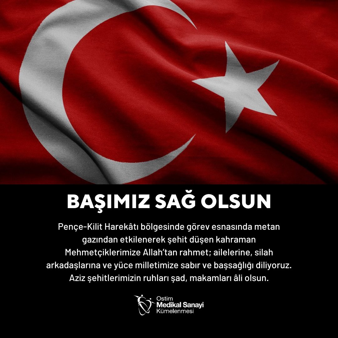 Pençe-Kilit Harekâtı bölgesinde görev esnasında metan gazından etkilenerek şehit düşen kahraman Mehmetçiklerimize Allah’tan rahmet; ailelerine, silah arkadaşlarına ve yüce milletimize sabır ve başsağlığı diliyoruz. Aziz şehitlerimizin ruhları şad, makamları âli olsun.